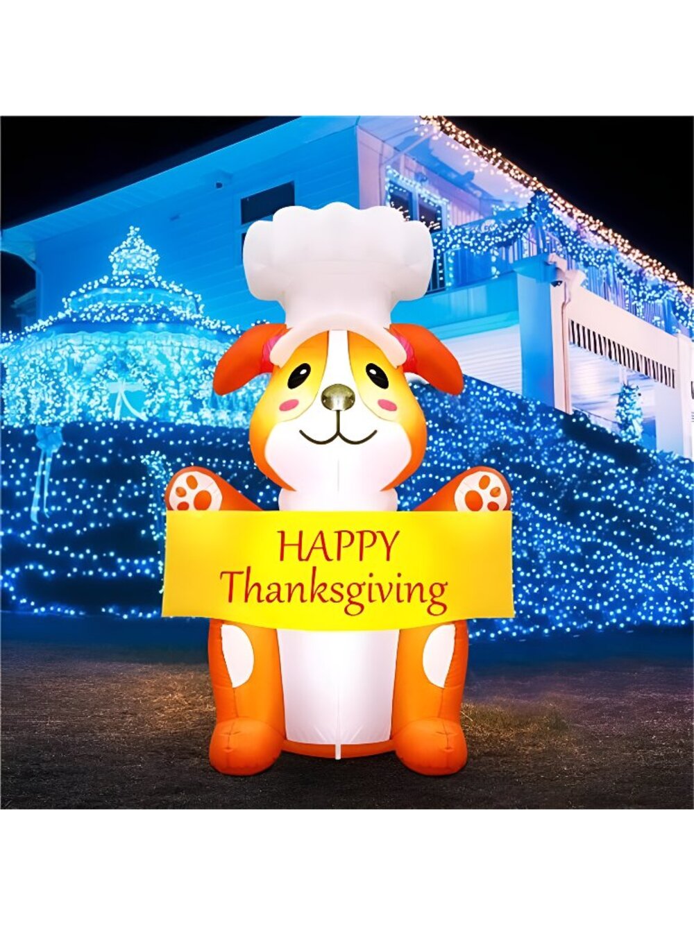 5FT Thanksgiving Inflatables Dog Outdoor Decorations Blow up Yard Decorations